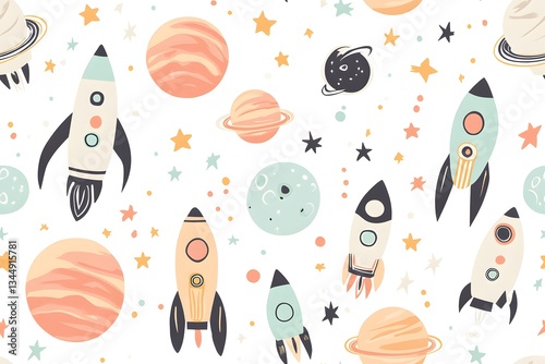 Whimsical Space Theme: Seamless Design for Kids' Clothing and Home Decor