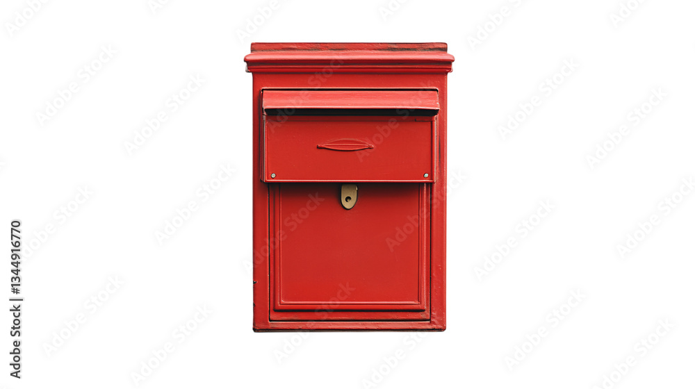 Fototapeta premium Closed red mailbox isolated on white background --ar 16:9