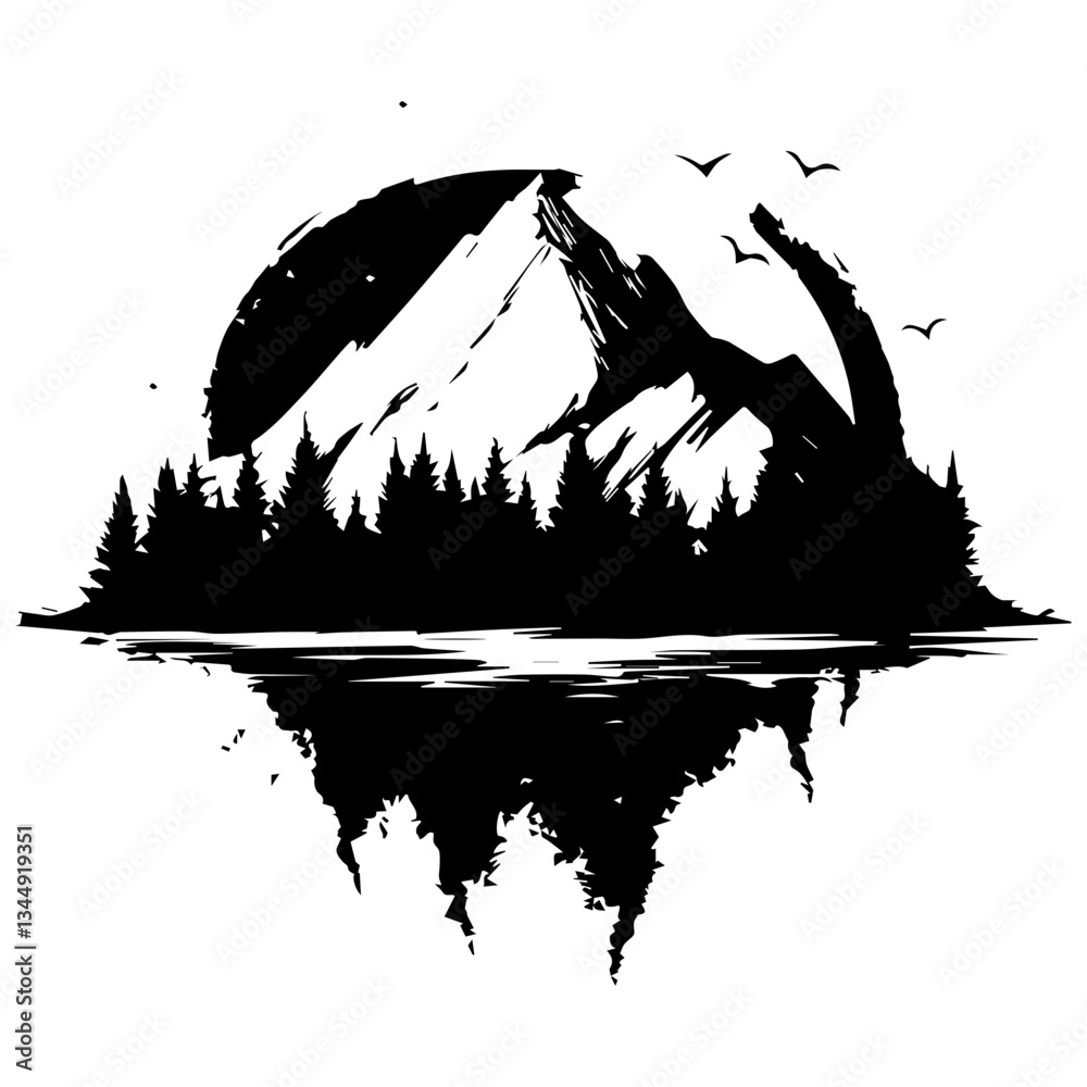 Obraz premium Monochrome Graphic of a Jagged Mountain Peak
