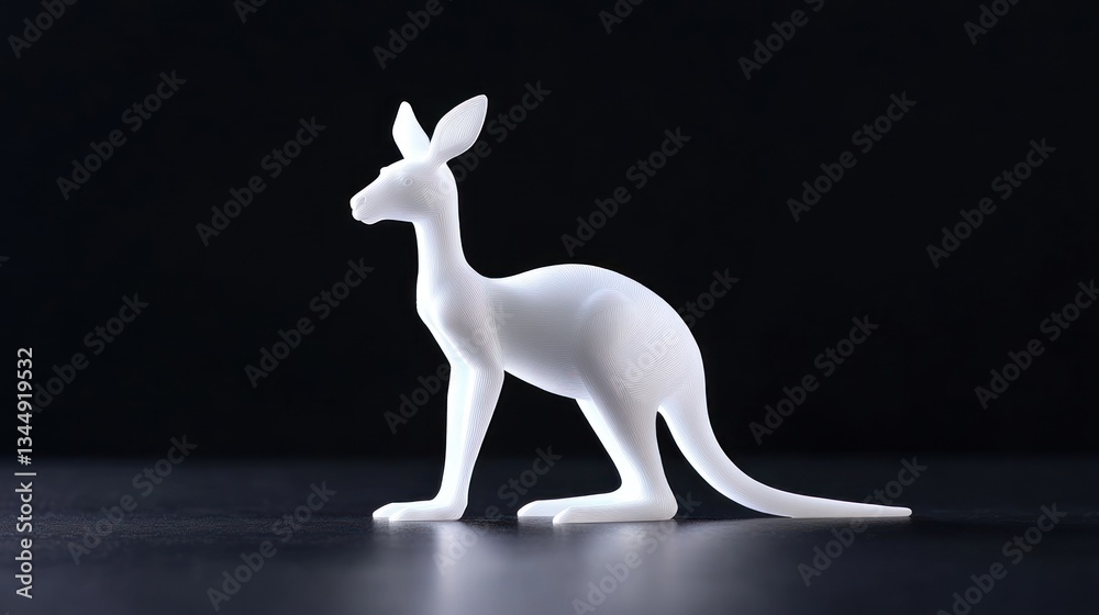 Fototapeta premium A white kangaroo figurine is displayed against a stark black background