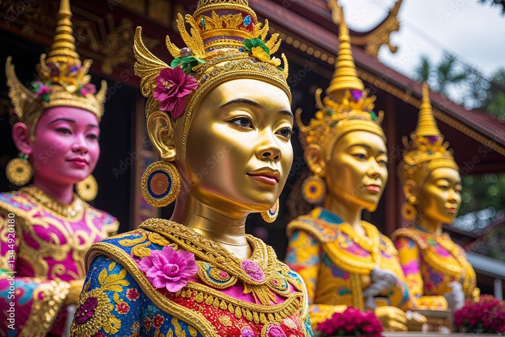 Fototapeta premium Golden Statue Element in Chiang Mai A Colorful Cultural Decoration for Vibrant Experiences