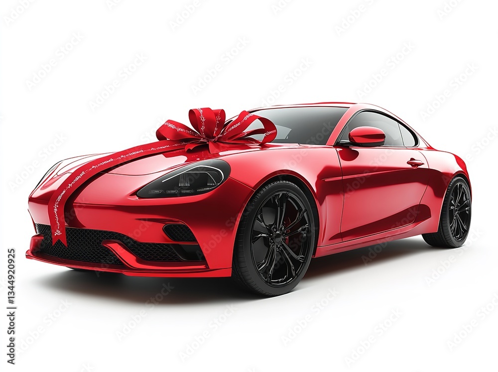 Luxury Car with Red Ribbon and Bow – Perfect Gift for Birthday or Holiday Luxury Car with Red Ribbon and Bow – Perfect Gift for Birthday or Holiday