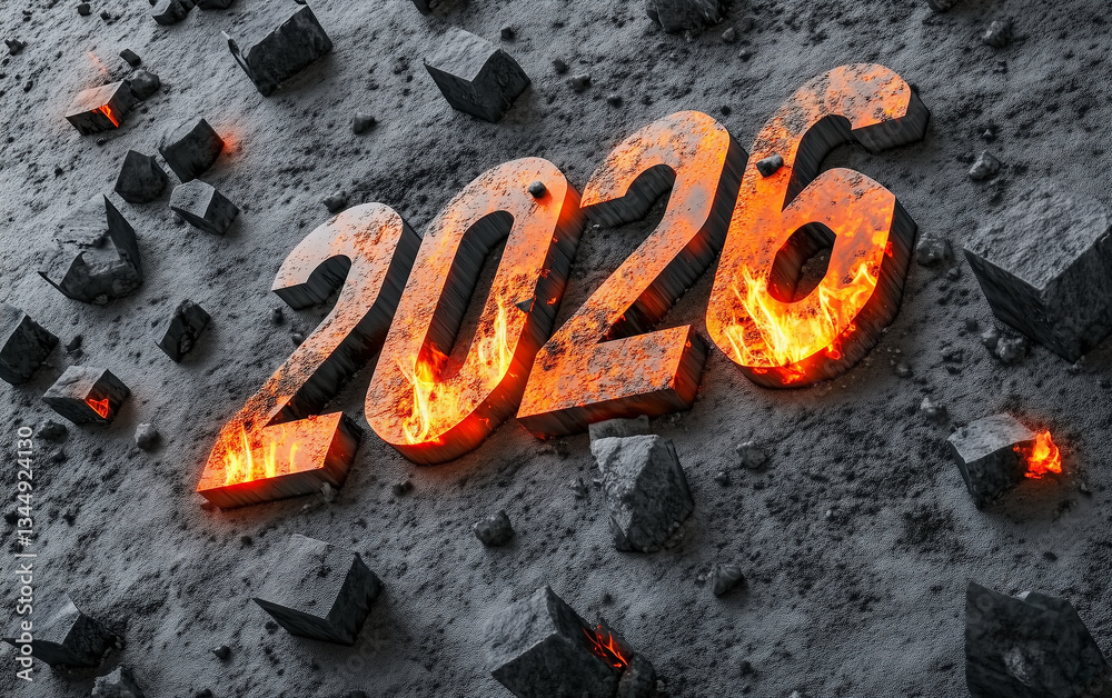 Duże cyfry 2026 rok w płomieniach, Palące napisy