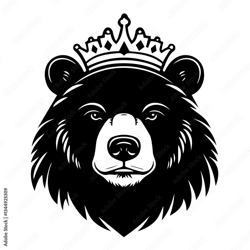 Monochrome Graphic of a Crowned Bear Head with Detailed Fur
Monochrome Graphic of a Crowned Bear Head with Detailed Fur