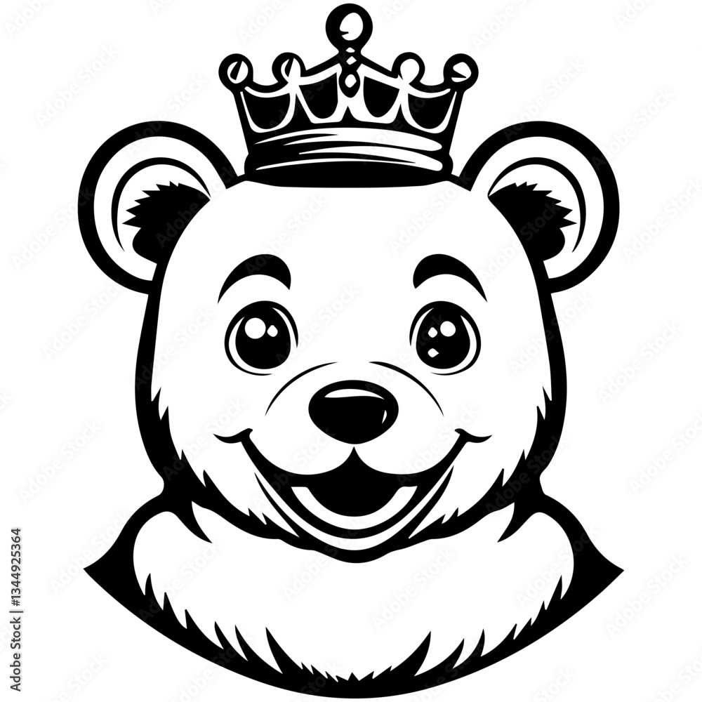 Fototapeta premium Monochrome Graphic of a Crowned Bear Head with Detailed Fur