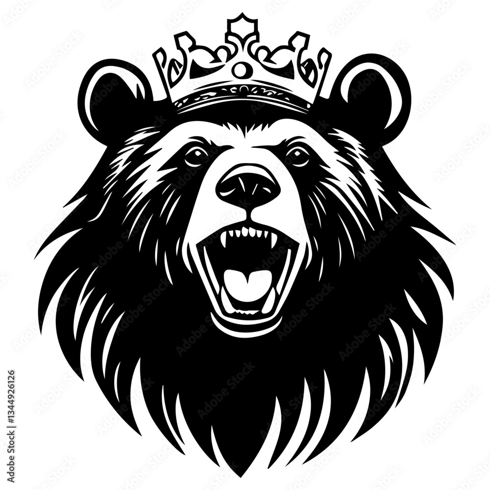 Monochrome Graphic of a Crowned Bear Head with Detailed Fur
Monochrome Graphic of a Crowned Bear Head with Detailed Fur