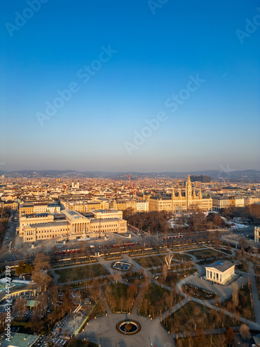 Photography Vienna cityscape showing MuseumsQuartier and Naturhistorisches Museum during sun