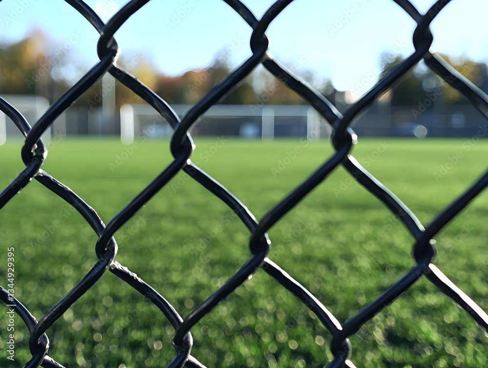 Naklejka premium Photo of a Soccer Field Behind a Chain Link Fence