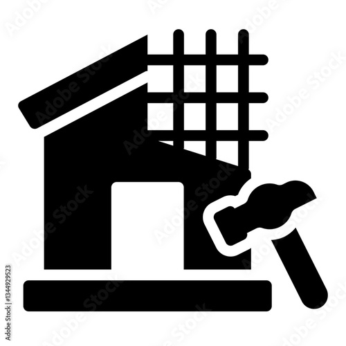 Home renovation glyph icon with a house and construction hammer