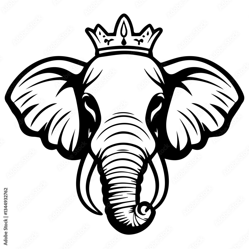 Obraz premium Monochrome Graphic of a Crowned Elephant Standing with Tusks