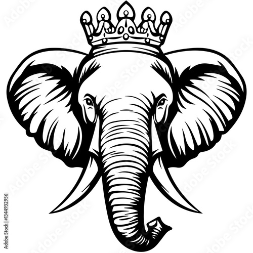 Wallpaper Mural Monochrome Graphic of a Crowned Elephant Standing with Tusks Torontodigital.ca