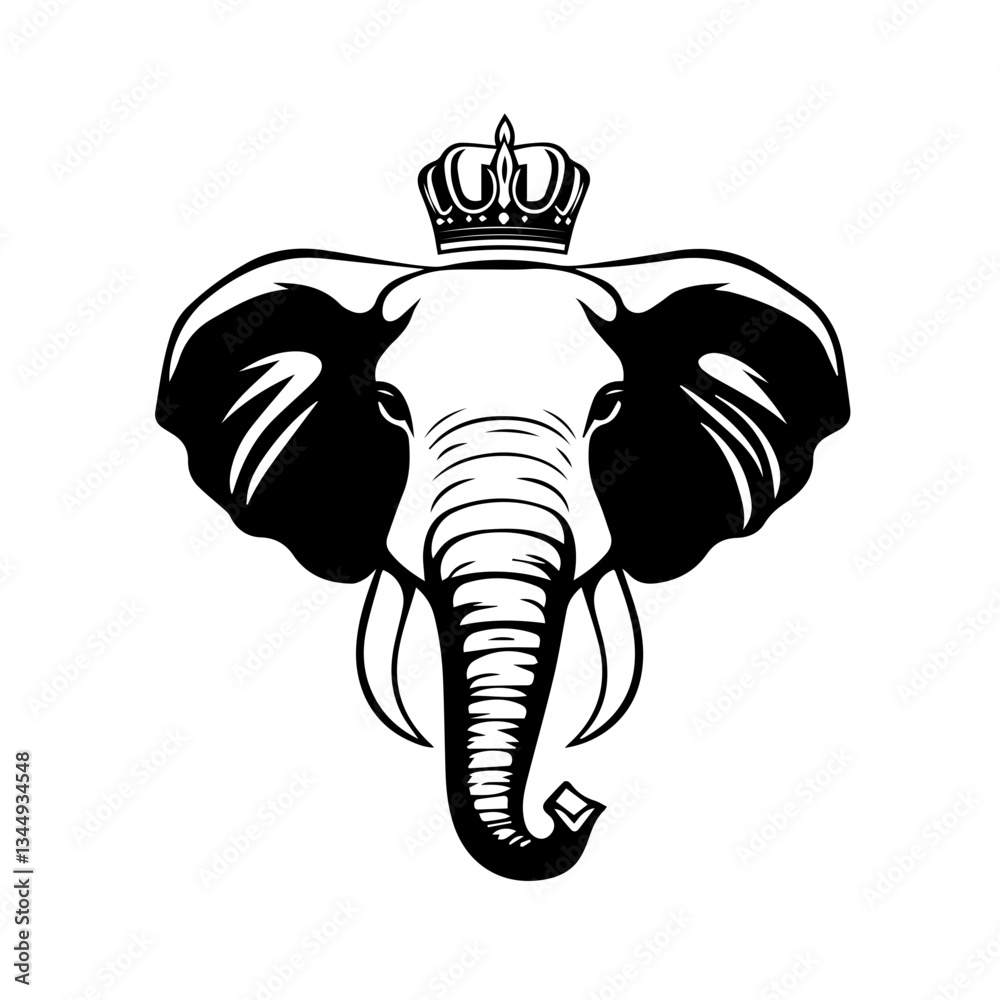 custom made wallpaper toronto digitalMonochrome Graphic of a Crowned Elephant Standing with Tusks