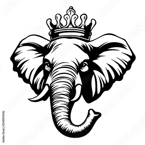 Wallpaper Mural Monochrome Graphic of a Crowned Elephant Standing with Tusks Torontodigital.ca