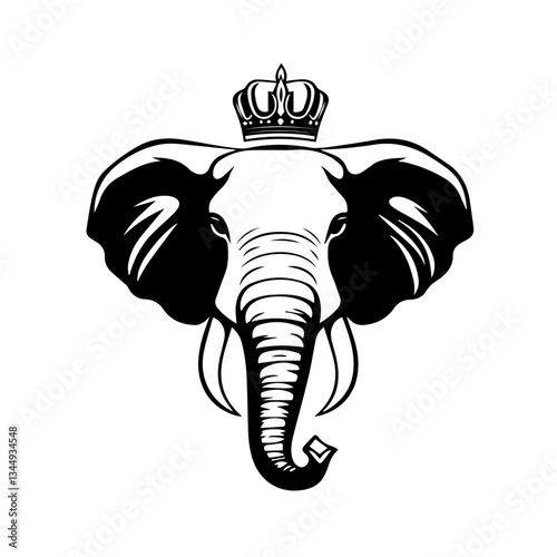 Wallpaper Mural Monochrome Graphic of a Crowned Elephant Standing with Tusks Torontodigital.ca