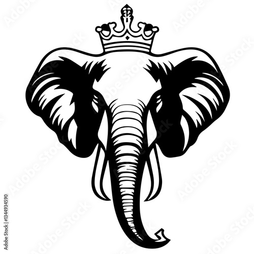 Wallpaper Mural Monochrome Graphic of a Crowned Elephant Standing with Tusks Torontodigital.ca