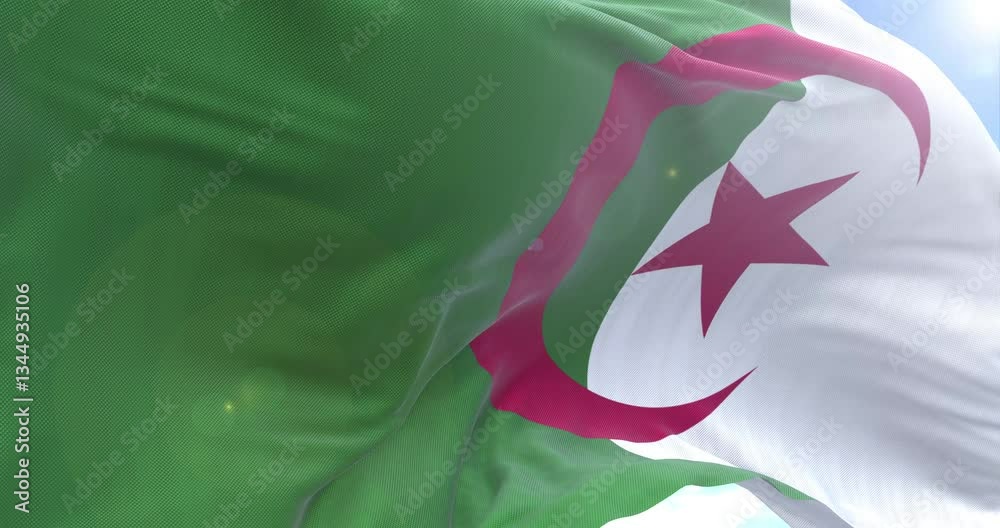 Algeria Flag waving and rotating camera 4K