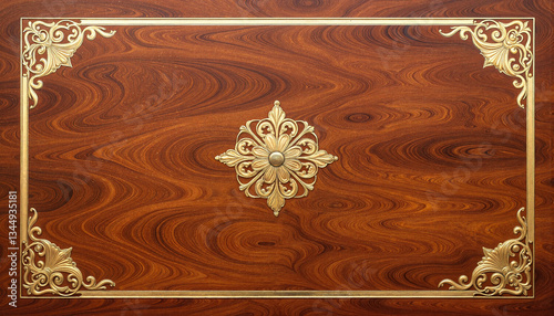 Intricate brass inlay pattern on mahogany surface, elegance in design