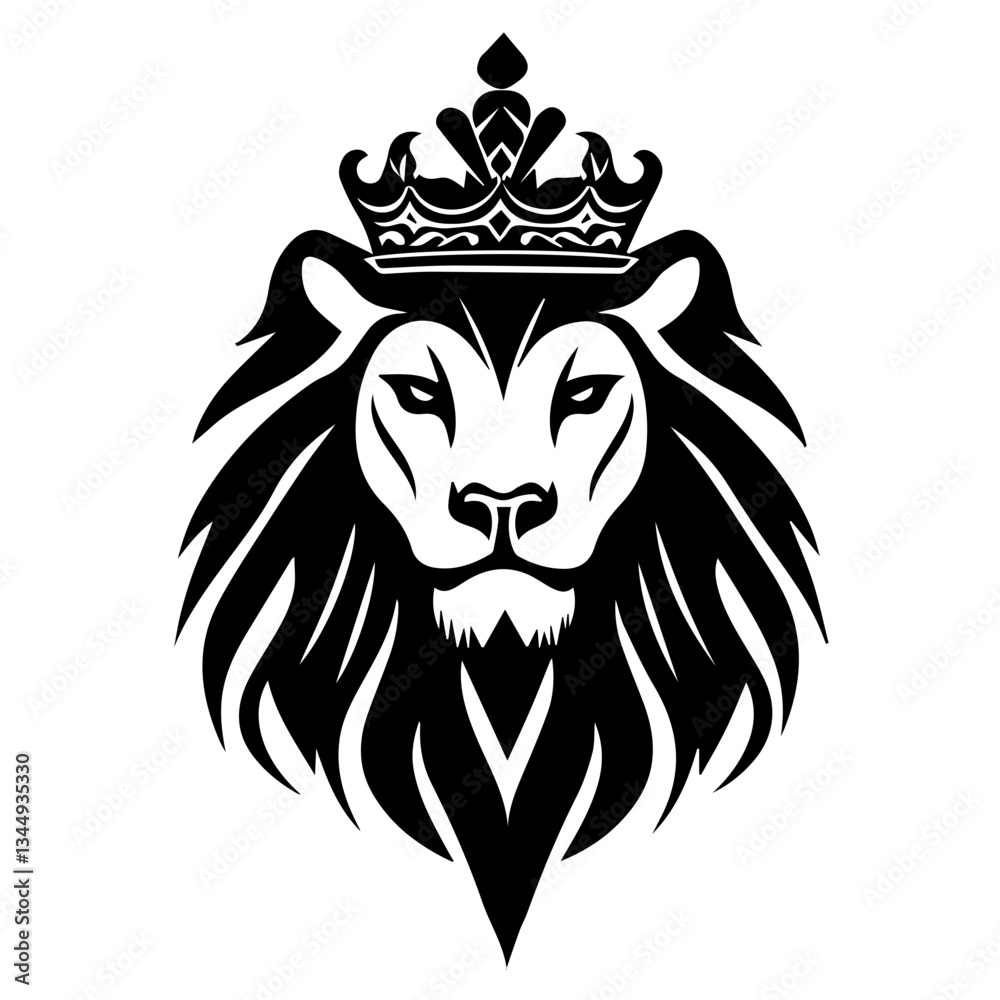 Fototapeta premium Monochrome Graphic of a Crowned Lion Head in Profile