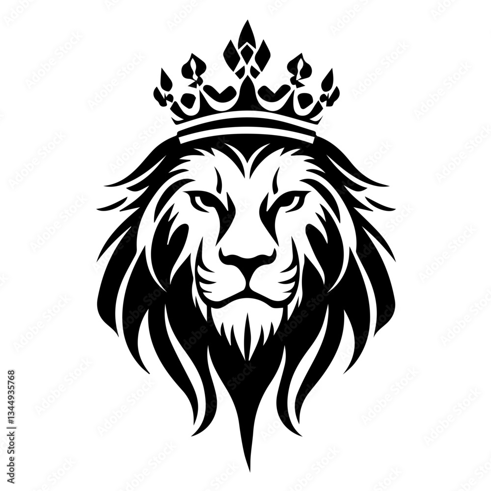 Fototapeta premium Monochrome Graphic of a Crowned Lion Head in Profile
