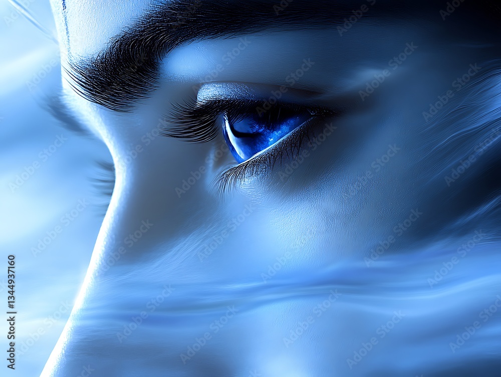 Fototapeta premium Deep Thoughtful Gaze Through Mystical Veil.