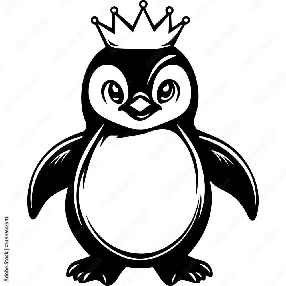 Obraz premium Monochrome Graphic of a Crowned Penguin Standing