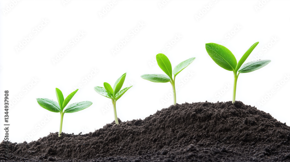 Naklejka premium Small Plants Growing in a Neat Line, Symbolizing Growth, Agriculture, and Natural Progression