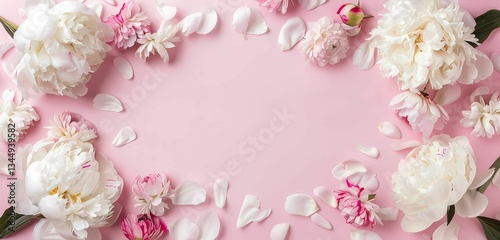 pink background with white peony flowers