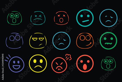 Set of emoticons. Emoji icon. Vector thin line. Vector illustration EPS10