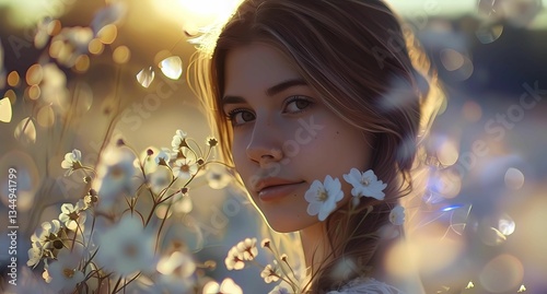 a pretty girl with white flowers