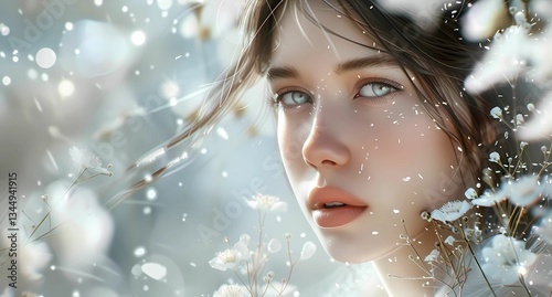 a pretty girl with white flowers