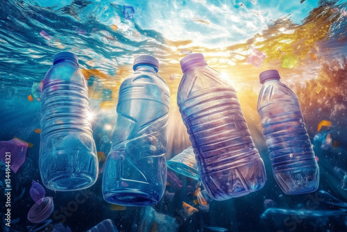 Obraz na płótnie Plastikowe butelki - zanieczyszczenie wody w salonie