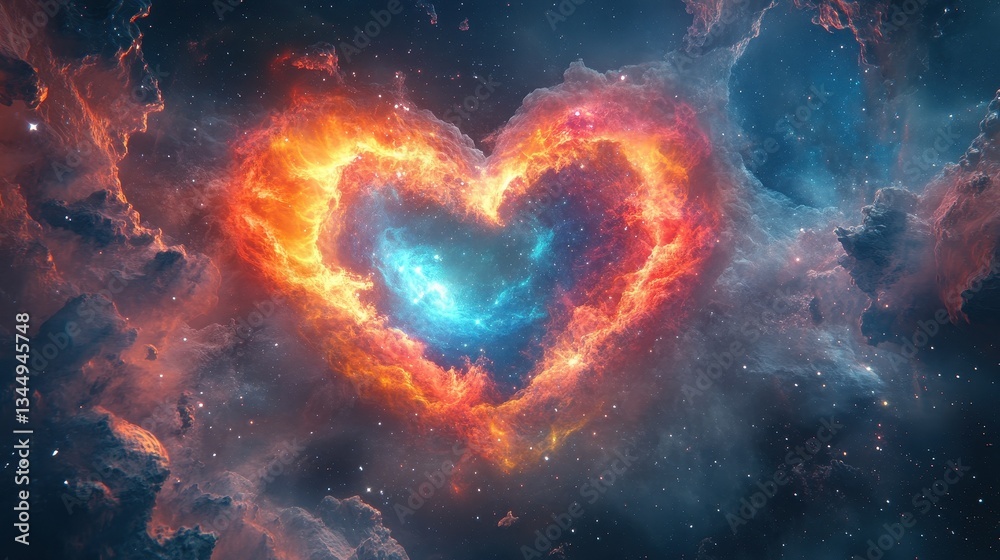 A cosmic nebula forms a fiery and beautiful heart shape A cosmic nebula forms a fiery and beautiful heart shape