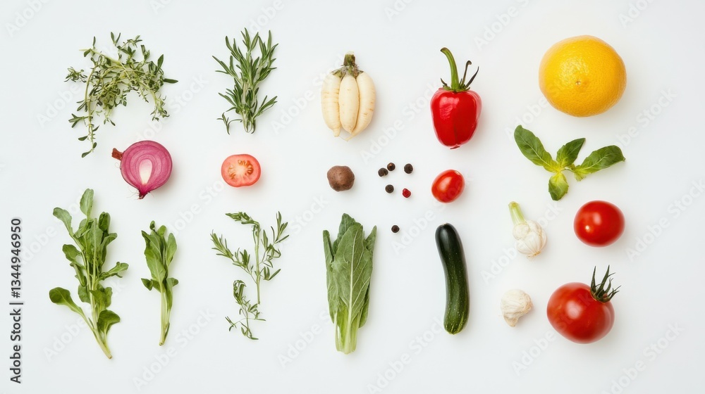 A collection of various vegetables placed on a white background A collection of various vegetables placed on a white background