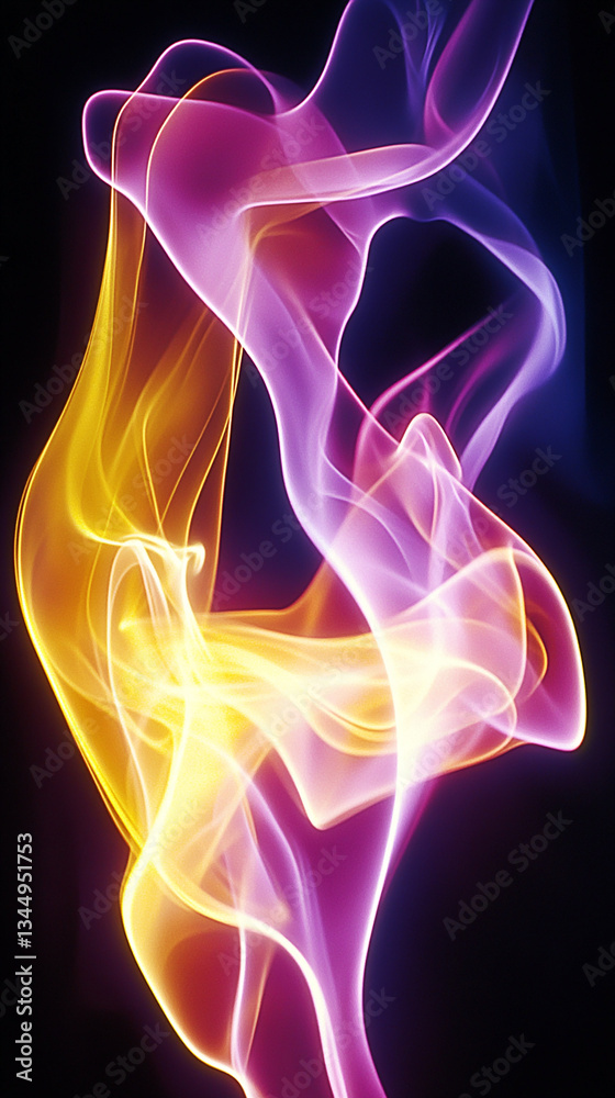 Naklejka premium Colorful abstract smoke patterns swirling gracefully against a black background, creating a mesmerizing visual effect