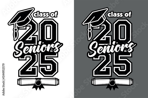 Lettering Class of 2025 for greeting, invitation card. Senior - text for graduation design, congratulation event, T-shirt, party, high school or college graduate. Illustration, vector on transparent a