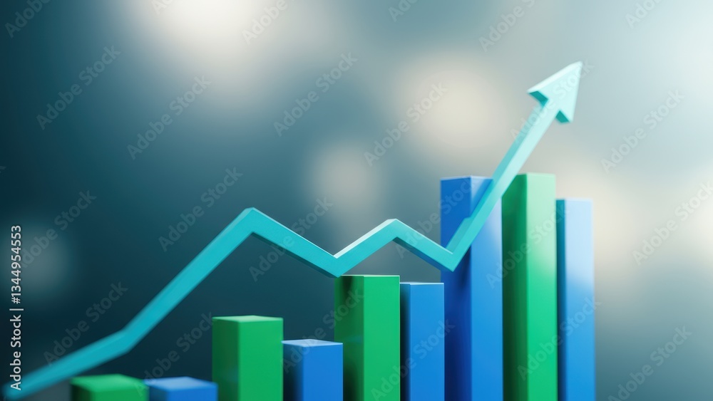 Fototapeta premium Graph depicting bar chart with upward trend illustrating financial statistics and growth in business performance and analytics
