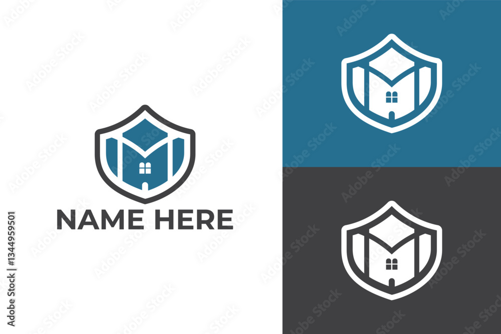 Shield with letter M Real estate logo design template illustration