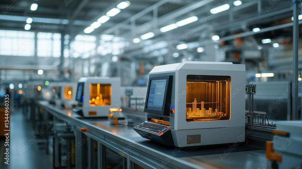 Modern 3D printer on factory floor actively creating custom components for next-generation industrial production excellence