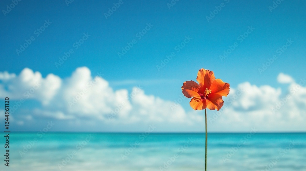 Striking Single Flower in Spring Against Bright Blue Sky Background