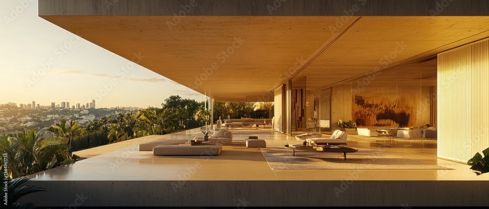 Fototapeta premium Modern architectural design of a luxurious residence with city views