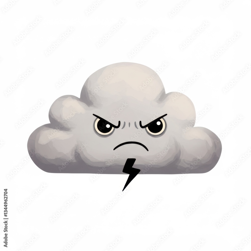 Grumpy Cartoon Cloud with Lightning Bolt and Angry Expression Illustration Grumpy Cartoon Cloud with Lightning Bolt and Angry Expression Illustration