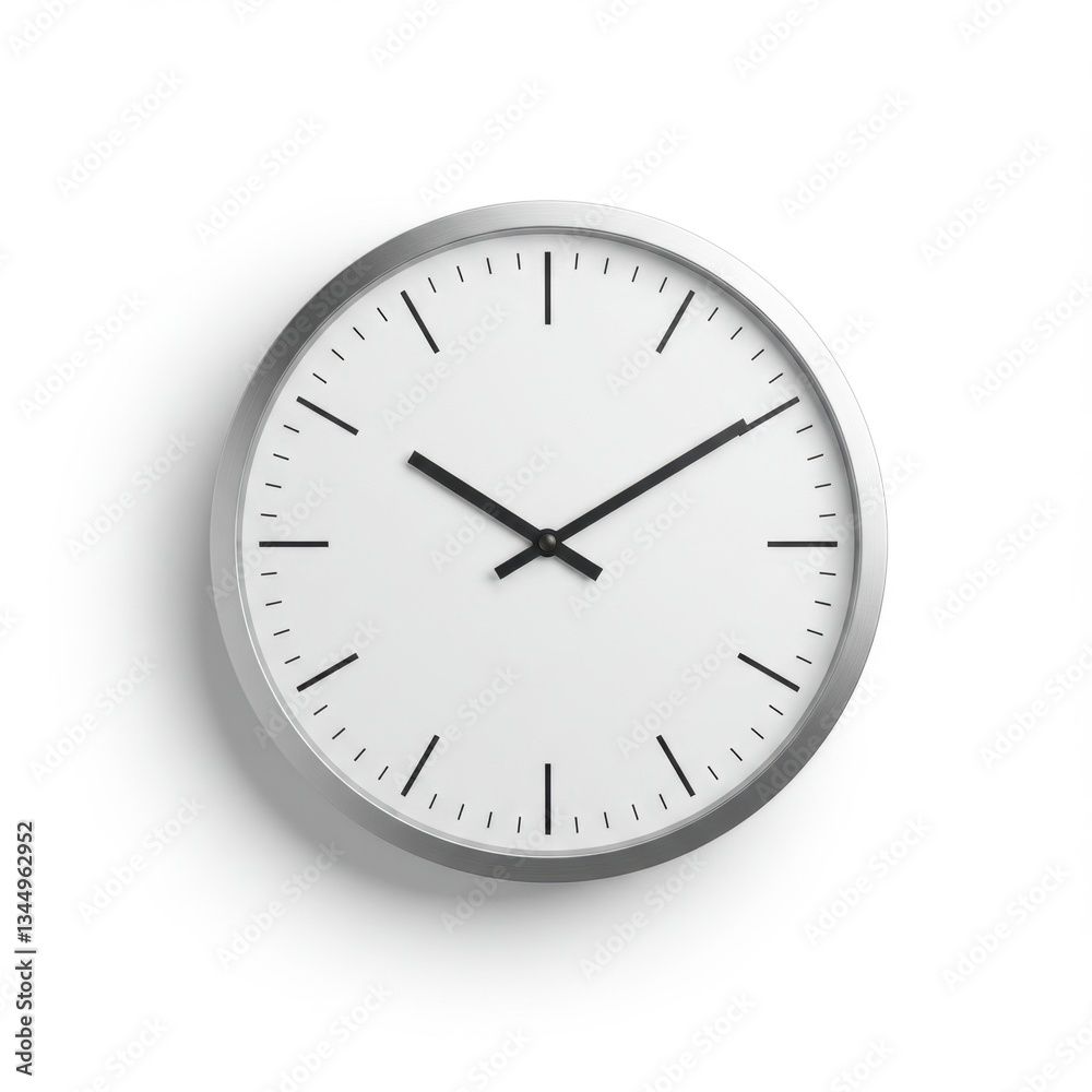 Minimalist Wall Clock Showing Time on a White Background in Studio Minimalist Wall Clock Showing Time on a White Background in Studio