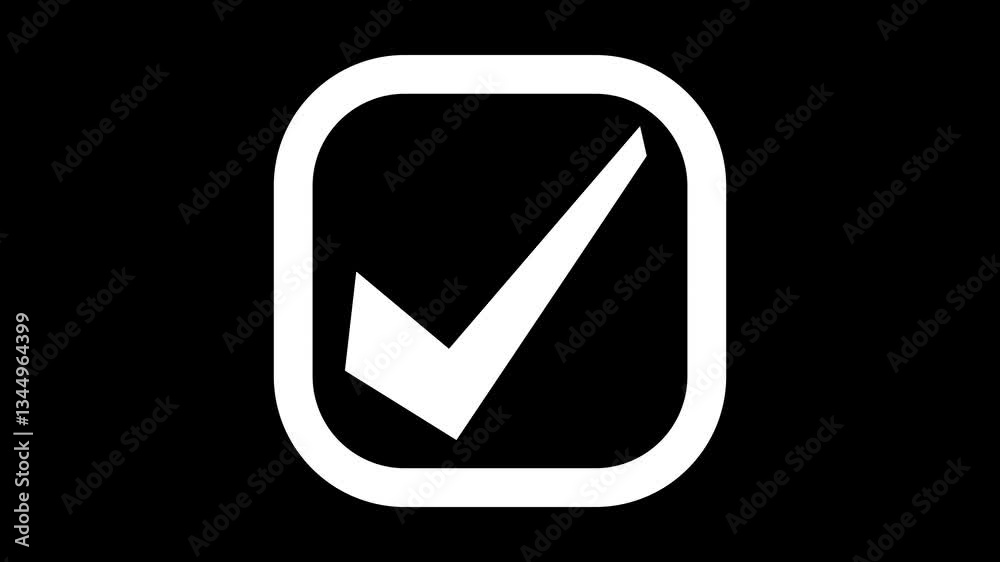 Stylized Checkmark Icon Animation, A stylized checkmark icon enclosed in a rounded square Stylized Checkmark Icon Animation, A stylized checkmark icon enclosed in a rounded square