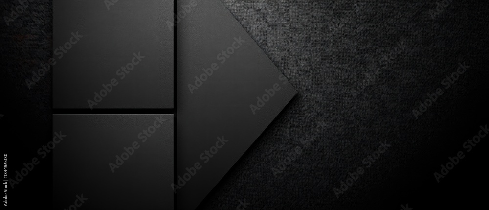 The abstract image features geometric shapes in shades of black