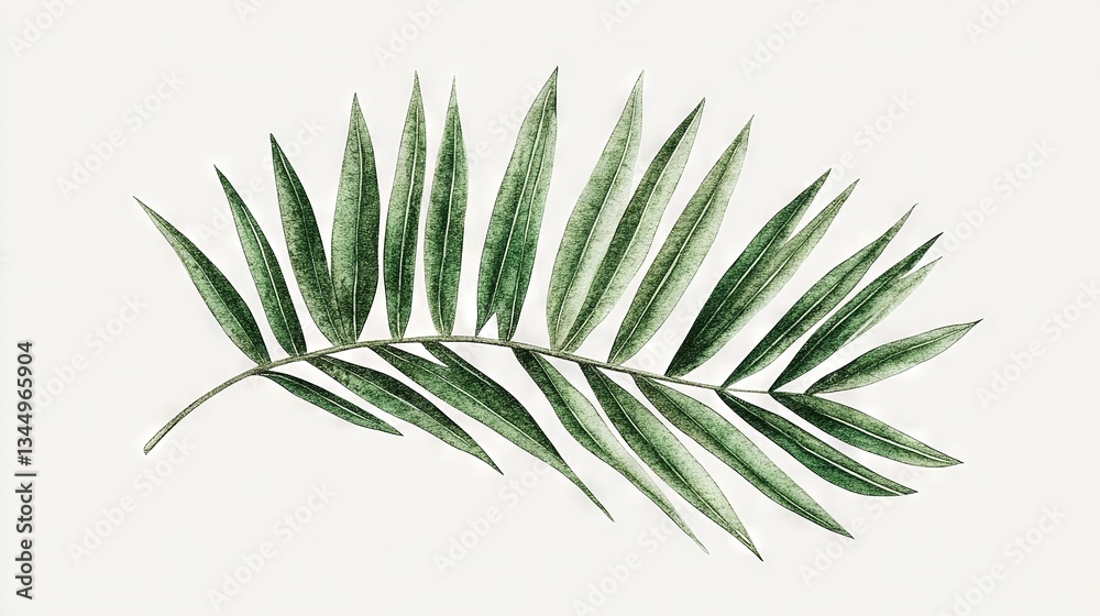 Fototapeta premium A white background shows off the black and white palm leaf details in this close-up photo