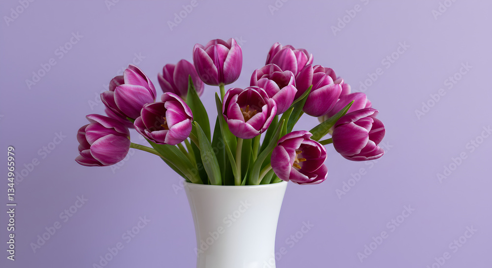 Purple Tulips in White Vase Spring Flowers