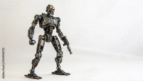 Metal Robot Figure on White Background