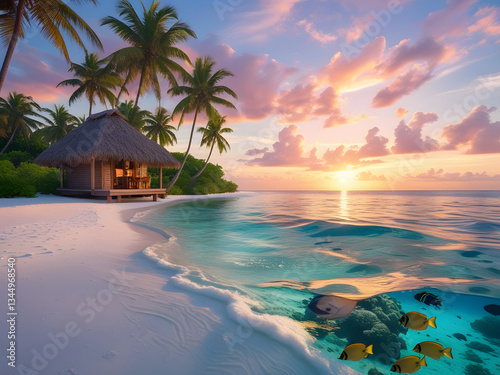 Fototapeta Naklejka Na Ścianę i Meble -  tropical beach at sunset