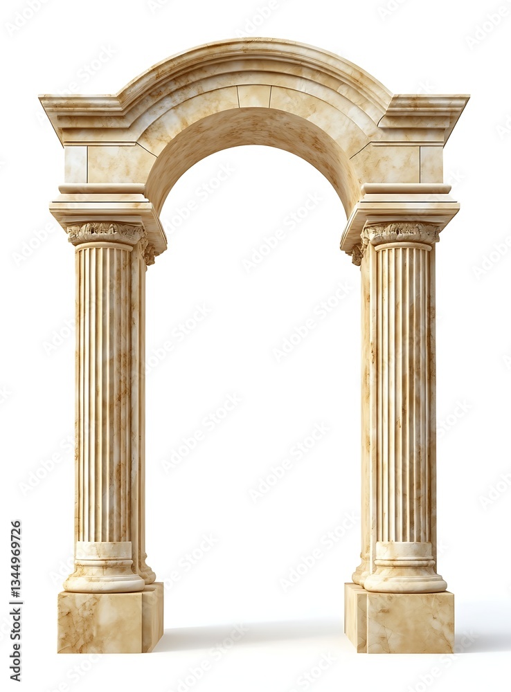 Obraz premium A Roman archway made of marble, white background