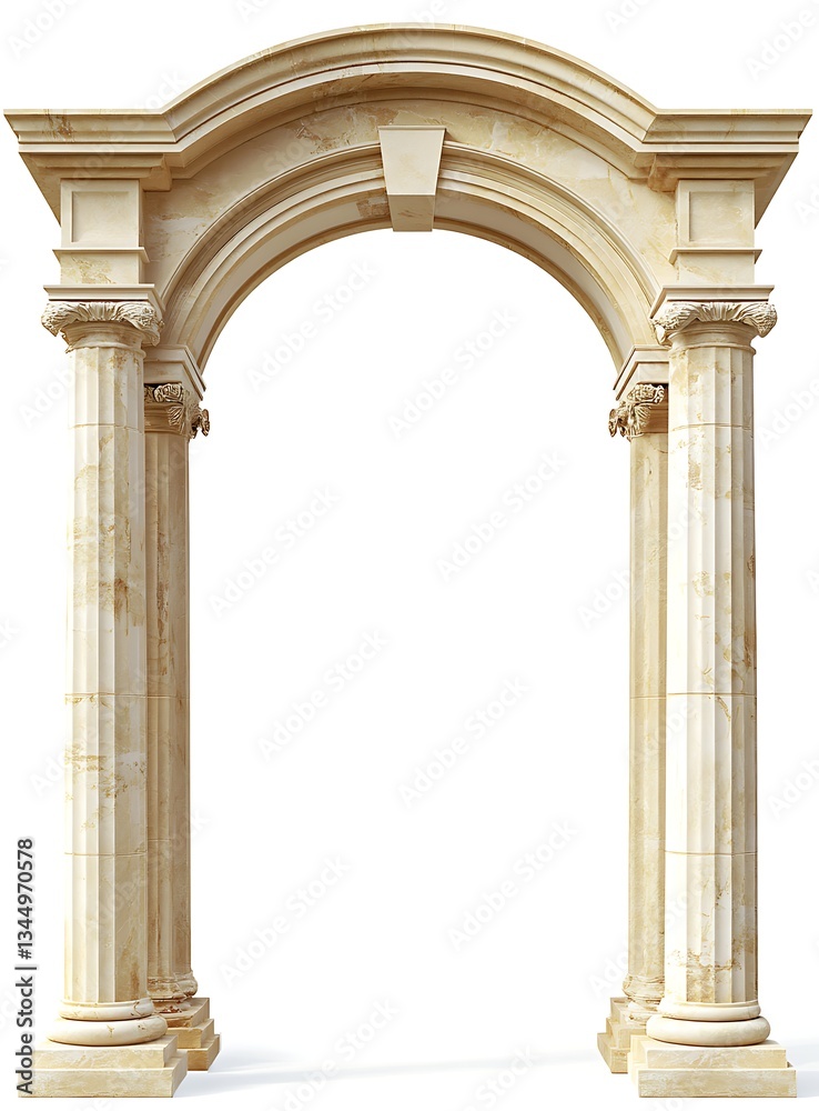 Naklejka premium A Roman archway made of marble, white background